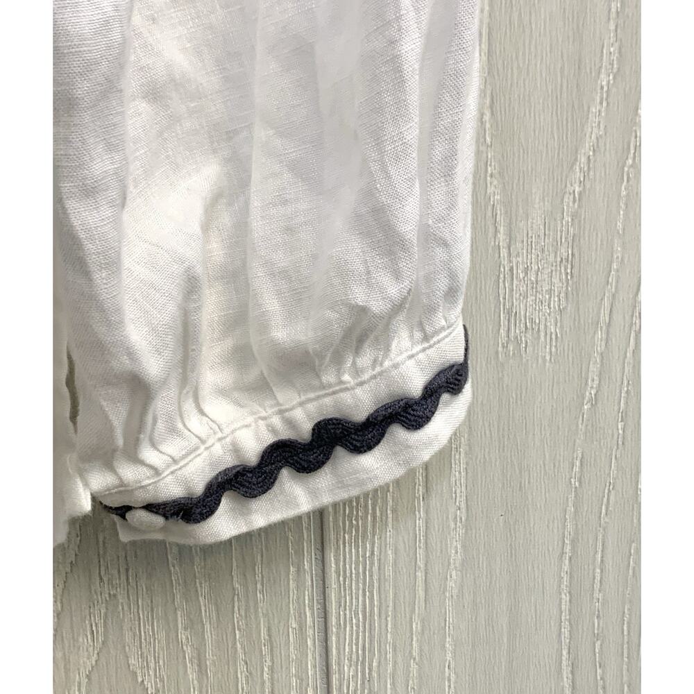 Trovata Birds Of Paradis Bailey Shirt Linen V-Neck White Blue Trim XS - Picture 7 of 7